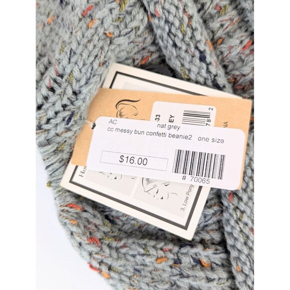 C.C Messy Bun Beanie Tail NWT Gray Ponytail Hat for Women Winter Knit Beanie Cap - Picture 4 of 5